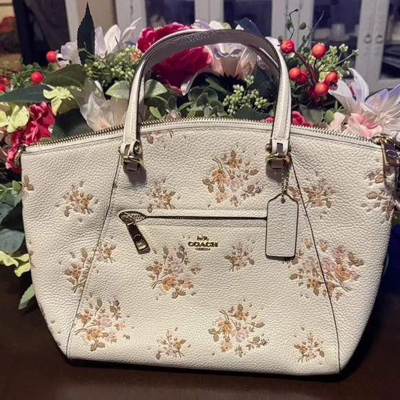 Coach Cream Satchel with Floral Accents - Picture 1 of 3